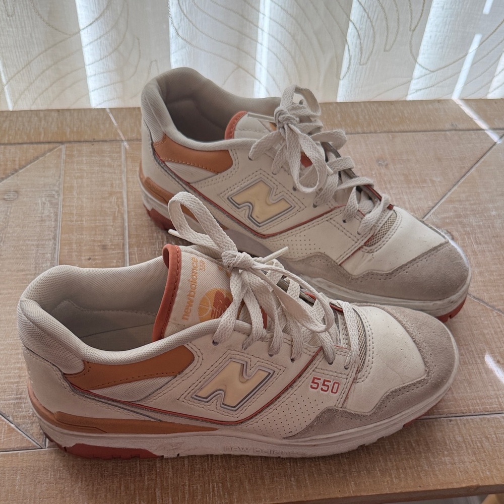 New Balance 550 Cream and Orange Sneakers